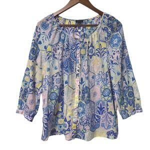 Talbots Tunic Top Womens L Button Front Prairie Peasant Cottagecore Boho Femini